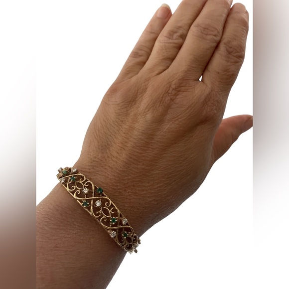 Antique 14 k gold emerald and diamond bracelet - Picture 15 of 16